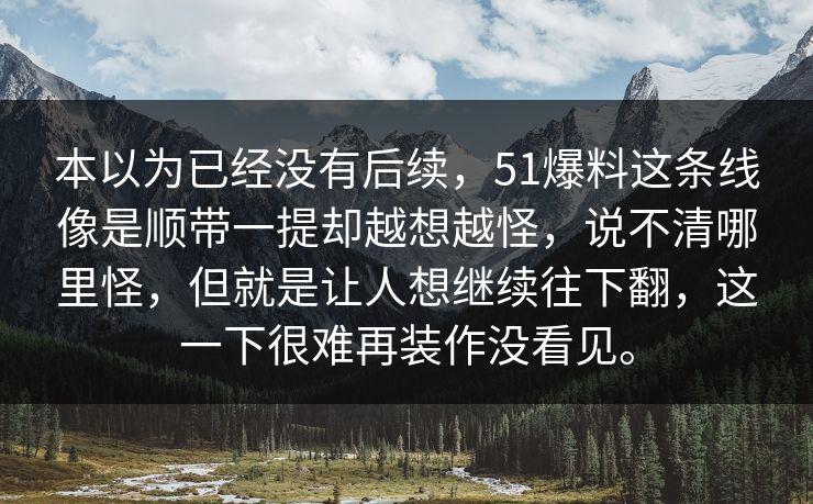本以为已经没有后续，51爆料这条线像是顺带一提却越想越怪，说不清哪里怪，但就是让人想继续往下翻，这一下很难再装作没看见。