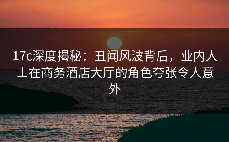 17c深度揭秘：丑闻风波背后，业内人士在商务酒店大厅的角色夸张令人意外