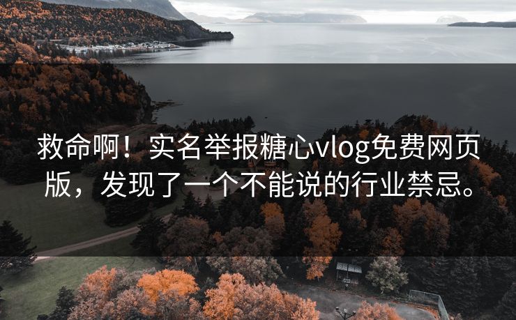 救命啊！实名举报糖心vlog免费网页版，发现了一个不能说的行业禁忌。