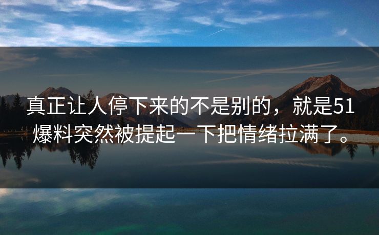 真正让人停下来的不是别的，就是51爆料突然被提起一下把情绪拉满了。