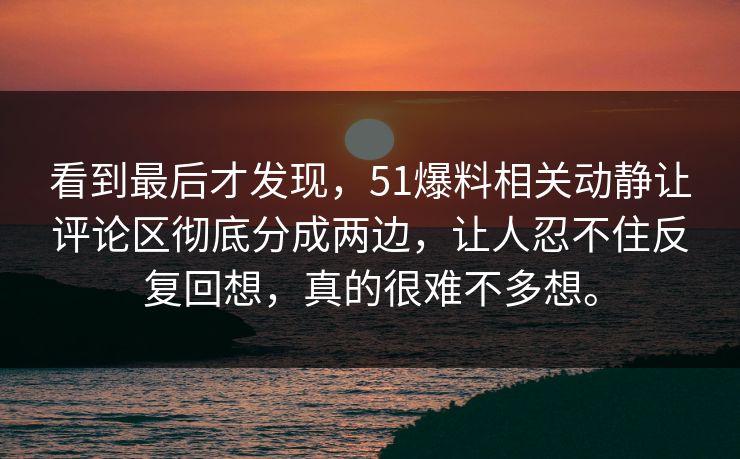 看到最后才发现，51爆料相关动静让评论区彻底分成两边，让人忍不住反复回想，真的很难不多想。
