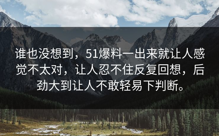 谁也没想到，51爆料一出来就让人感觉不太对，让人忍不住反复回想，后劲大到让人不敢轻易下判断。